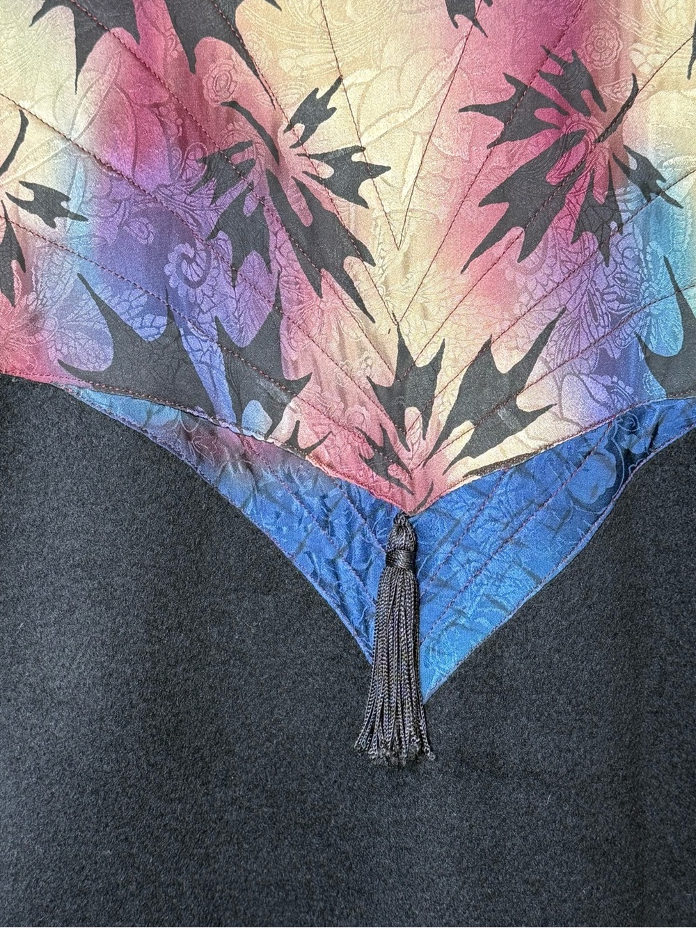 Joyce Fogle‎ Art-to-Wear Vest medium Black Wool Silk Trim Abstract Button FLAWS - Picture 9 of 16